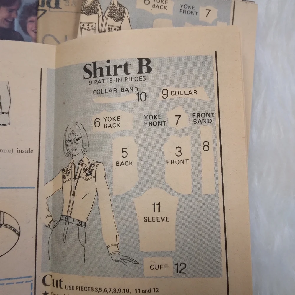 BUTTERICK 5007 Chest 40 Men's Button Front Shirt Front & Back Yokes Pointed Coll